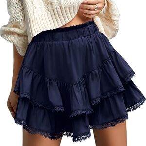 NWT Women’s Flowy Ruffle Skirt, Summer Elastic Mini Skorts with Inner Shorts